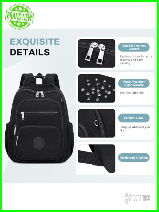 Mini Backpack for Women with Luggage Strap, Lightweight Nylon, Multiple